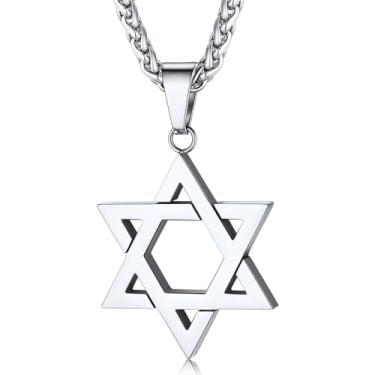 Imagem de ChainsHouse Colar Magen Estrela de Davi para homens e mulheres, aço inoxidável/hexagrama banhado a ouro 18 K/pingente de etiqueta de cachorro, joia judaica israelense, 22 to 24 inches, Metal, Zircônia