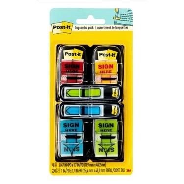 Imagem de Post-it Flags Arrow Message Sinalizadores de página de 1 polegada, 200 "Sign Here", 48 setas, quatro cores, pacote com 248