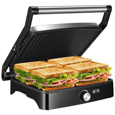 Imagem de Sanduicheira Antiaderente 4 Fatias 1200W, Aço Inoxidável, 110v, OSTBA, Prateado