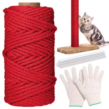 Imagem de Wowangce Corda natural de cânhamo de árvore de gato de 1/10.2 cm × 164 pés, conserta e substitui corda de sisal para arranhar a torre de árvore de gato, faça você mesmo (vermelha)
