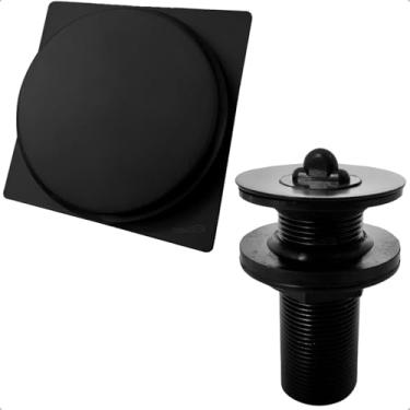 Imagem de Dona D Cor, Ralo Click 10cm E Válvula Lavatório 7/8 Aço Inox Preto Fosco Kit Escoamento Banheiro Ralo Pia Inteligente 30mm Tampa