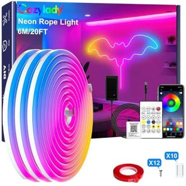 Imagem de Cozylady Luzes De Corda Neon Led Rgb De 20 Pés Para Quarto, Luminária De Tira Led De 6 M Com Fita Adesiva Dupla Face, Aplicativo/Controle Remoto, Luzes Diy À Prova D'Água Decoram O Exterior E O Int