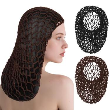 Imagem de XRACEPHOL 2 peças de rede de cabelo longo para dormir malha de crochê touca de dormir respirável para mulheres rede elástica reutilizável (preto, café)