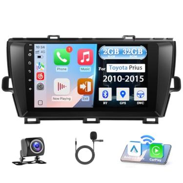 Imagem de Leedfan Rádio estéreo automotivo para Toyota Prius 2010 2011 2012 2013 2014 2015 rádio Apple Carplay Android Auto, tela sensível ao toque de 9 polegadas para câmera reserva Prius GPS BT WiFi FM SWC