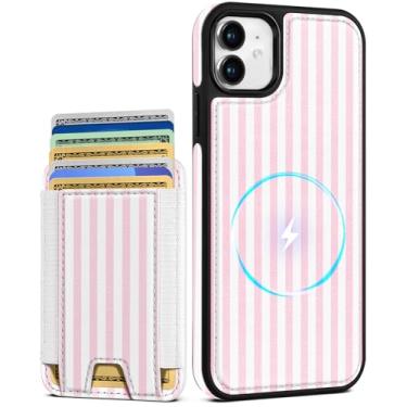 Imagem de Shorogyt Capa carteira para iPhone 11 – Serve para 7 cartões, compatível com Magsafe Suporte magnético destacável para cartão de crédito de couro bonito capa de telefone feminina meninas para Apple 11