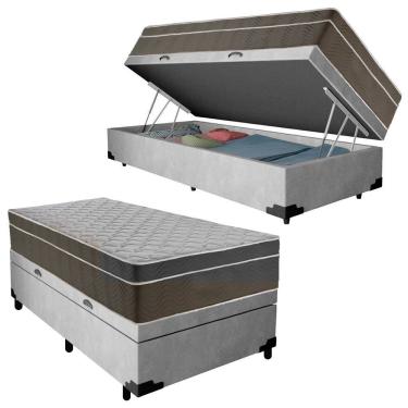 Imagem de Cama Box Baú Suede Solteiro + Colchão SerenePrime Molas Ensacadas 88x188x69 Cinza