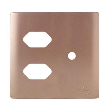 Imagem de Placa 2 Tomadas + Furo Com Suporte 4X4 - Novara Ouro Rose