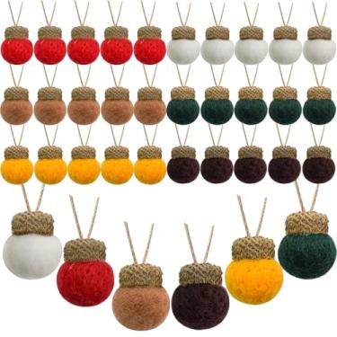 Imagem de MrMrKura Decoração de bolota de feltro com corda, 36 peças, decorações de outono para casa, guirlanda de ação de graças, árvore de Natal, decoração de parede