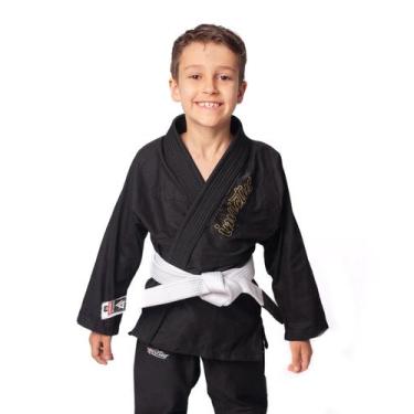 Imagem de Kimono Jiu Jitsu Infantil Sarja Preto com Dourado - Kimonos Invi, M3