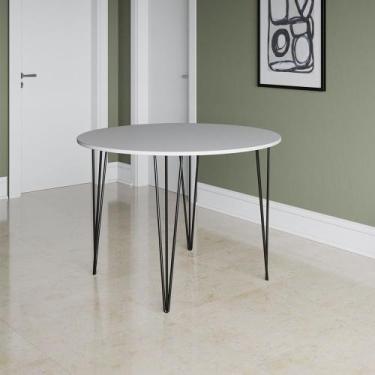 Imagem de Mesa Jantar Redonda Branca Hairpin 90cm Elen Base Ferro Preto - ASTURI