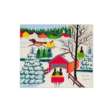 Imagem de Maud Lewis Poster-Famous Canvas Prints Reprodution-Artwork Picture Wall Art para decoração moderna de sala de estar (ponte coberta no inverno) 70x85cm-27x33in sem moldura