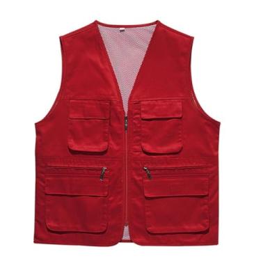 Imagem de Colete De Pesca Ao Ar Livre Para Homens, Colete Sem Mangas Com Vários Bolsos Malha Respirável Pesca Trabalho Foto Cargo Zíper, Roupa De Trabalho Ripstop Para Fotografia Ao Ar Livre(Maroon,3X-Large)