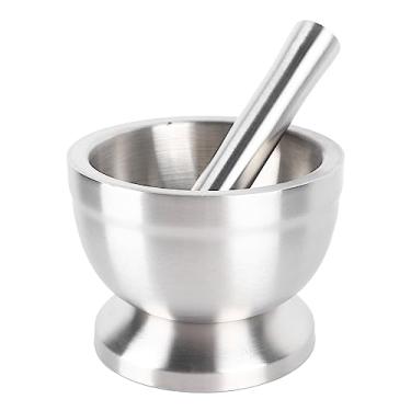 Imagem de Argamassa de Alho e Pilão, Moedor de Cozinha Em Aço Inoxidável Com Moedor de Alimentos de Derrapagem Argamassa de Aço Inoxidável e Pilotes para Refrigerante (Tampa de silicone