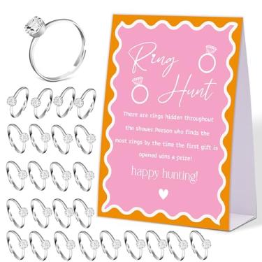 Imagem de Jogo de caça de anéis de borda ondulada rosa, jogo de chá de panela encontre os anéis com 30 anéis falsos, decorações modernas de chá de panela, chá de casamento ou suprimentos de despedida de