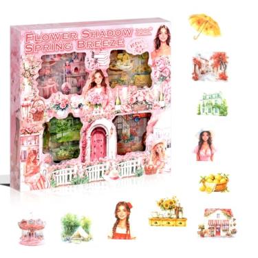 Imagem de 440 peças de adesivos de scrapbook de paisagem de primavera para álbuns, adesivos PET transparentes para diário, suprimentos de diário de lixo, decoração estética, colagem, arte artesanal, kit de