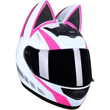 Imagem de Capacetes De Motocross Cool Girl Para Mulheres Com Orelhas De Gato, Certificado Dot Adulto Flip Up Visores Capacete Integral Scooter Offroad Crash Moped Street Unissex Capacete Mo, O, S(50~53cm)