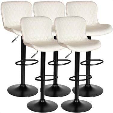 Imagem de Kit 05 Banquetas Cozinha Americana Bar Balcão Giratória Alta Couro Sintetico Escosto Costura Diamantada (Bege)