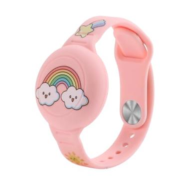 Imagem de Pulseira Infantil de Silicone para Rastreador AirTag e MotoTag, Impermeável, Design Colorido com Desenhos, Ajustável (Rosa)