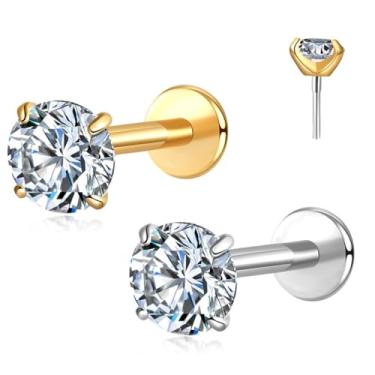 Imagem de LOMISS BRINCO TITÂNIO PIERCING HELIX CONCH PIERCING LABRET TITÂNIO PVD PUSH PIN PONTO DE LUZ CRAVEJADO (NATURAL, 1.2X6X2)