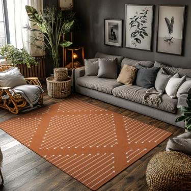 Imagem de Tapete geométrico, tapete com padrão de linhas brancas, tapete para sala de estar para decoração aconchegante (80 x 120 cm, 31 x 47 pol./D5804190)