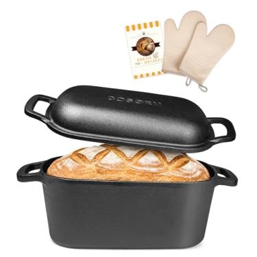 Imagem de Forno holandês oval de 7 litros para assar pão de fermento, forma de pão de ferro fundido pré-temperado com tampa, distribuição uniforme de calor para pão caseiro