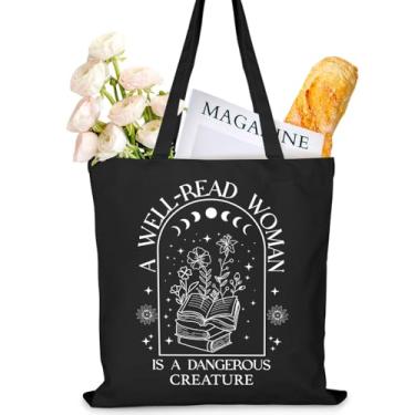 Imagem de Ymzkpoa Presentes de livros para ela, mulheres, leitoras, bibliotecárias, amigas, mãe, sacola de lona A Well-Read Women is a Dangerous Creature, presentes do clube do livro, Natal, Ação de Graças