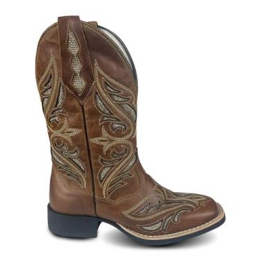 Imagem de Bota Feminina Texana Country Couro Legítimo Paint Horse, Bege, 34