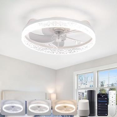 Imagem de Ventiladores de teto Smart WiFi com lâmpadas, compatíveis com Alexa, Google, controle remoto, luzes de teto modernas com ventilador, reguláveis, 6 velocidades, 5 lâminas reversíveis, branco