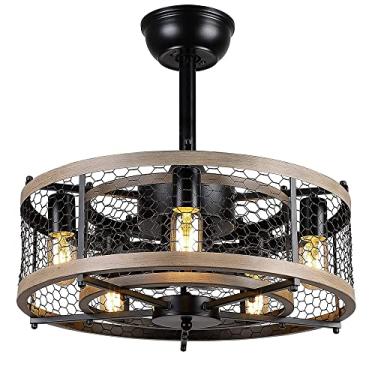 Imagem de Ventiladores de teto de 20" com lâmpadas, ventilador de teto fechado de fazenda com luzes, com kit de luz de ventilador de teto sem lâmina de perfil baixo interno remoto, lâmpada E26 * 5 luz