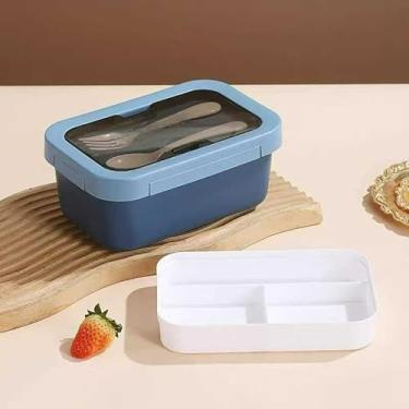 Imagem de Caixa de Almoço Térmica 850ml com Talheres – Compartimento Inox 304, Leve e Moderna(Azul)