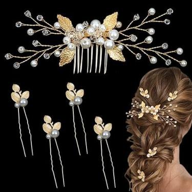 Imagem de 5 peças de alfinetes de cabelo com strass e pérolas, flores vintage, acessórios de cabelo de cristal para noivas, damas de honra, meninas