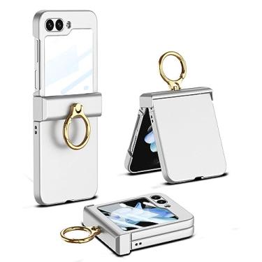 Imagem de Para Samsung Z Flip 5 Capa com suporte de anel Tela de vidro 360 Capa de proteção total para PC para Samsung Galaxy Z Flip 4 Flip5, branca, para Samsung Z Flip 4
