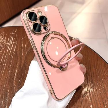 Imagem de Caso de carregamento sem fio para iphone 11 12 13 14 15 pro max x xs max xr 7 8 plus anel magnético suporte capa pára-choques, rosa, para iphone 7plus