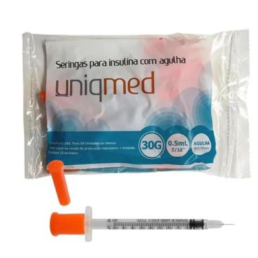 Imagem de Seringa 0,5mL para Insumo Uniqmed Agulha 8mm x 0,30mm 30g 10 Unidades