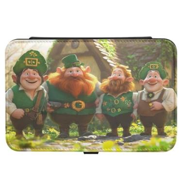 Imagem de Burbuja St. Patrick Gnomos Caixa de joias de viagem para presente para mulheres e meninas, estojo de joias portátil de couro PU organizador para brincos, anéis, colares e pulseiras