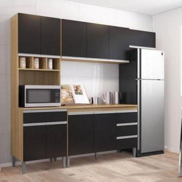 Imagem de Cozinha Com Balcão E Tampo 120 Cm Ambiente Andréia Amendoa Preto - Ajl