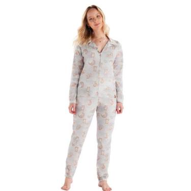 Imagem de Pijama Feminino Longo 100% Algodão Pzama 40495, Cinza, M