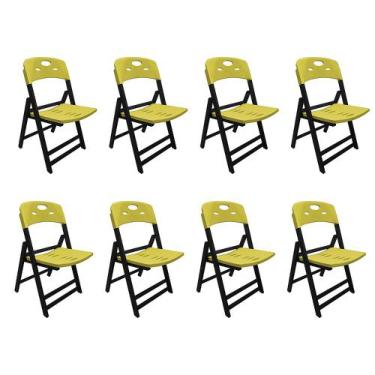 Imagem de Kit Com 8 Cadeiras Dobraveis De Madeira Elegance Preto Polipropileno A