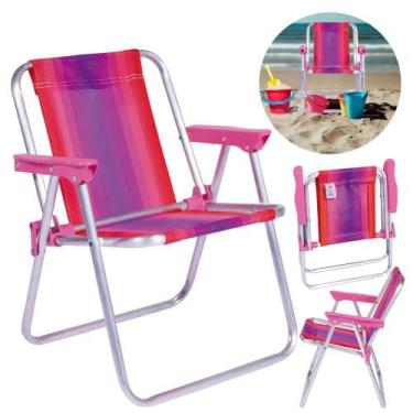 Imagem de Cadeira De Praia Infantil Mor Alta Dobravel Em Aluminio Rosa