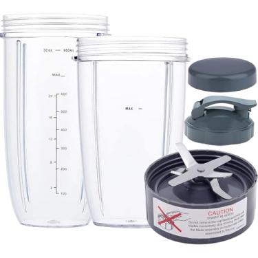 Imagem de Peças de reposição para liquidificador Nutribullet, copos de 940 ml e 680 g com 1 tampa flip top e 1 tampa resselável, lâmina de substituição compatível com liquidificadores NutriBullet 600w e Pro