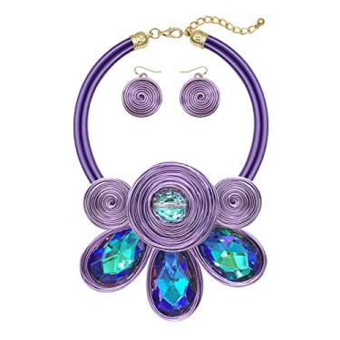 Imagem de Colar de declaração africana volumoso para mulheres, moda tribal, conjunto de brincos exclusivo, colorido, grande, cristal, strass, colar, gargantilha, babador feito à mão, Cristal, não conhecido,