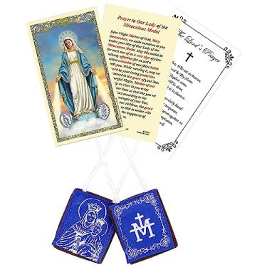 Imagem de Colar católico escapulário azul de tecido - Escapulário carmelita para mulheres, homens - Escapulário Nossa Senhora do Monte Carmelo, cartão de medalha milagrosa, oração do Senhor - Escapulario De La