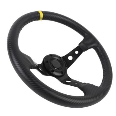 Imagem de Volante de corrida, volante universal de carro de 14 pol., volante de 6 parafusos com pegada confortável, volante para jogos em estilo de fibra de carbono com botão de buzina