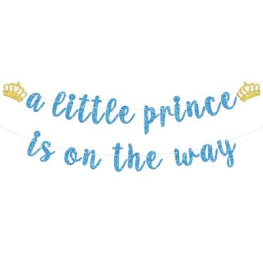 Imagem de Banner A Little Prince is on the Way, It's A Boy/Welcome Baby Boy/Prince Baby Shower Party Banner, chá de bebê adulto/revelação de gênero/suprimentos de decoração de festa de 1º aniversário para