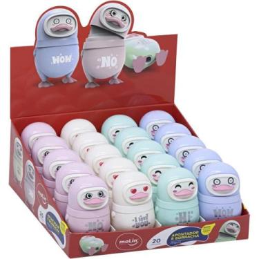 Imagem de Apontador com Depósito Pinguim com Borracha Molin Caixa com 20 Unidade