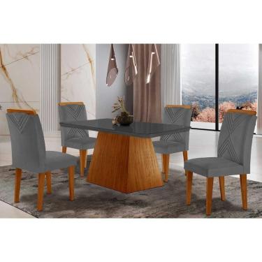 Imagem de Sala De Jantar Completa Luna Tampo Madeirado C- Vidro Canto Curvo 120x80 E 4 Cadeiras Amsterdã Imbuia-veludo Grafite - Rufato