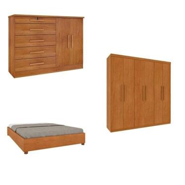 Imagem de Quarto Casal Completo Guarda-roupa Lima, Cama Mônaco E Cômoda Istambul Espresso Móveis Cinamomo