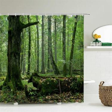 Imagem de Cortinas de chuveiro de paisagem para banheiro Poliéster Cenário natural Floresta Impressão Cortina de chuveiro com gancho 180 * 200CM,JK4083,W90xH180cm