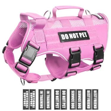 Imagem de WINSEE Peitoral de malha para cães com 10 adesivos para cães de serviço grandes em treinamento, colete tático respirável com alça dupla, colete militar refletivo para caminhadas, caminhadas