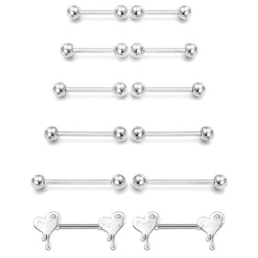 Imagem de Msndnkwo Barra reta de aço cirúrgico 14G - Anéis de língua e mamilo para mulheres e homens - Comprimento 12 mm, 14 mm, 16 mm, 18 mm, 22 mm - Joias hipoalergênicas para piercing corporal, Metal Cristal